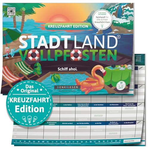 Stadt Land Vollpfosten® A4 – Kreuzfahrt Edition | Ab 9 Jahren | Stadt Land Fluss | Familienspiel