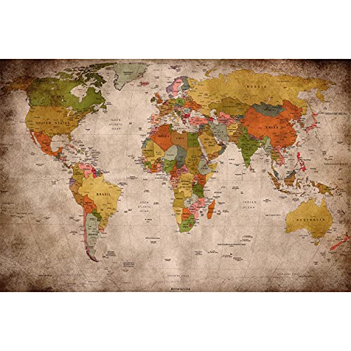 GREAT ART XXL Poster – Retro Weltkarte – Wandbild Used Look Dekoration Globus Kontinente Atlas Weltkarte Old School Vintage Map Weltkugel Geografie Wandposter Wanddeko Bild (140 x 100 cm)