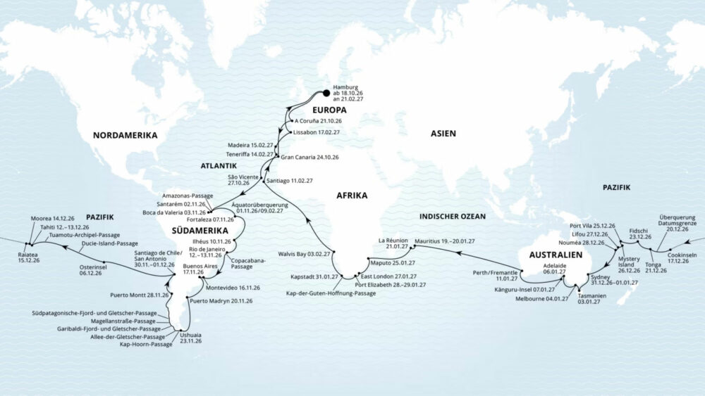 AIDA Weltreise 2026 Route